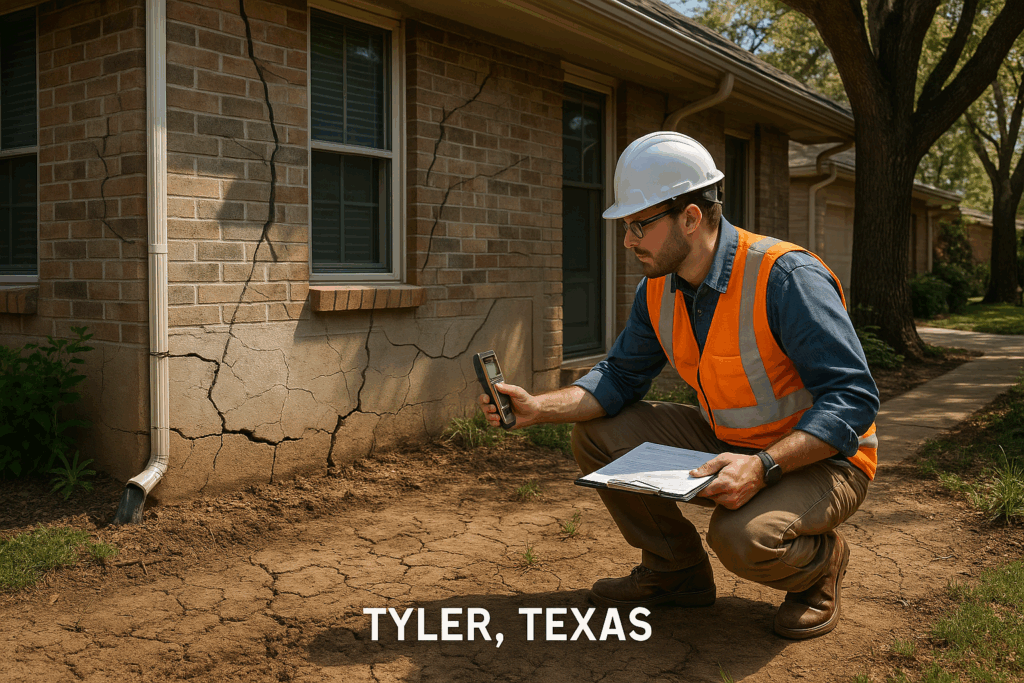 Man checking foundation issues in home.