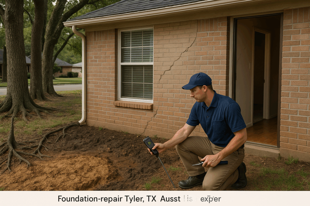 Man checking foundation issues in home.