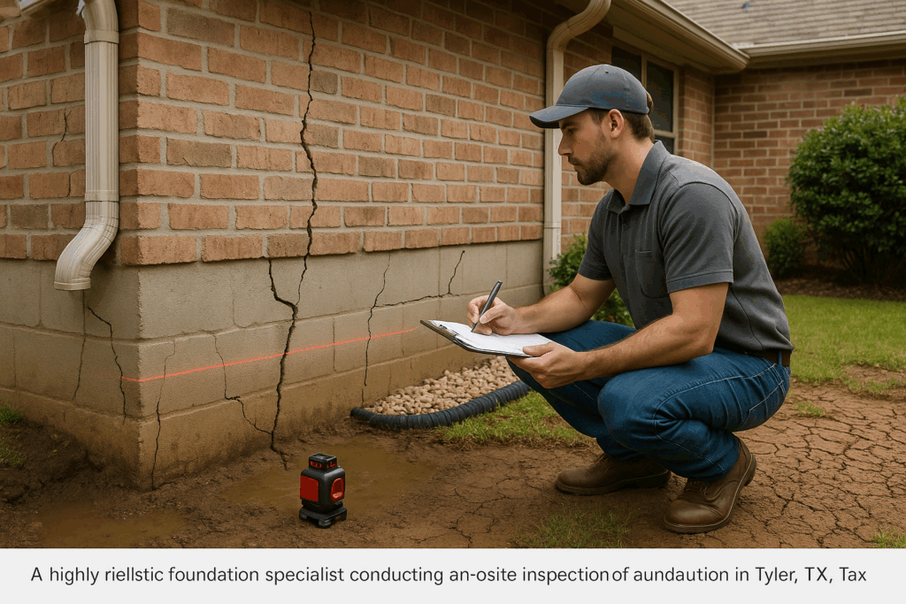 Man checking foundation issues in home.