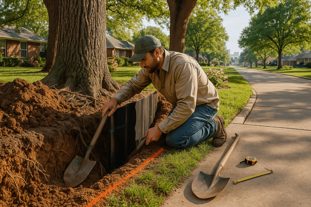 Man digging near a tree.