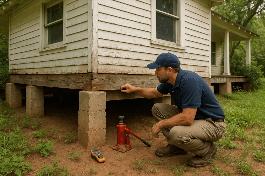 Man checking foundation issues in home.